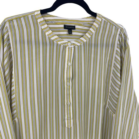 Talbots Long Sleeve Button Front Yellow Striped Top Womens XL - Picture 3 of 7
